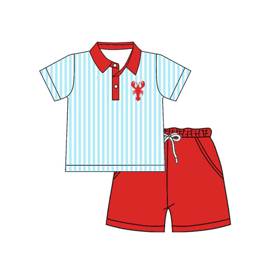 (Pre Order) No moq Pre-order baby boy clothes lobster short sleeve shorts sets-2025.12.5