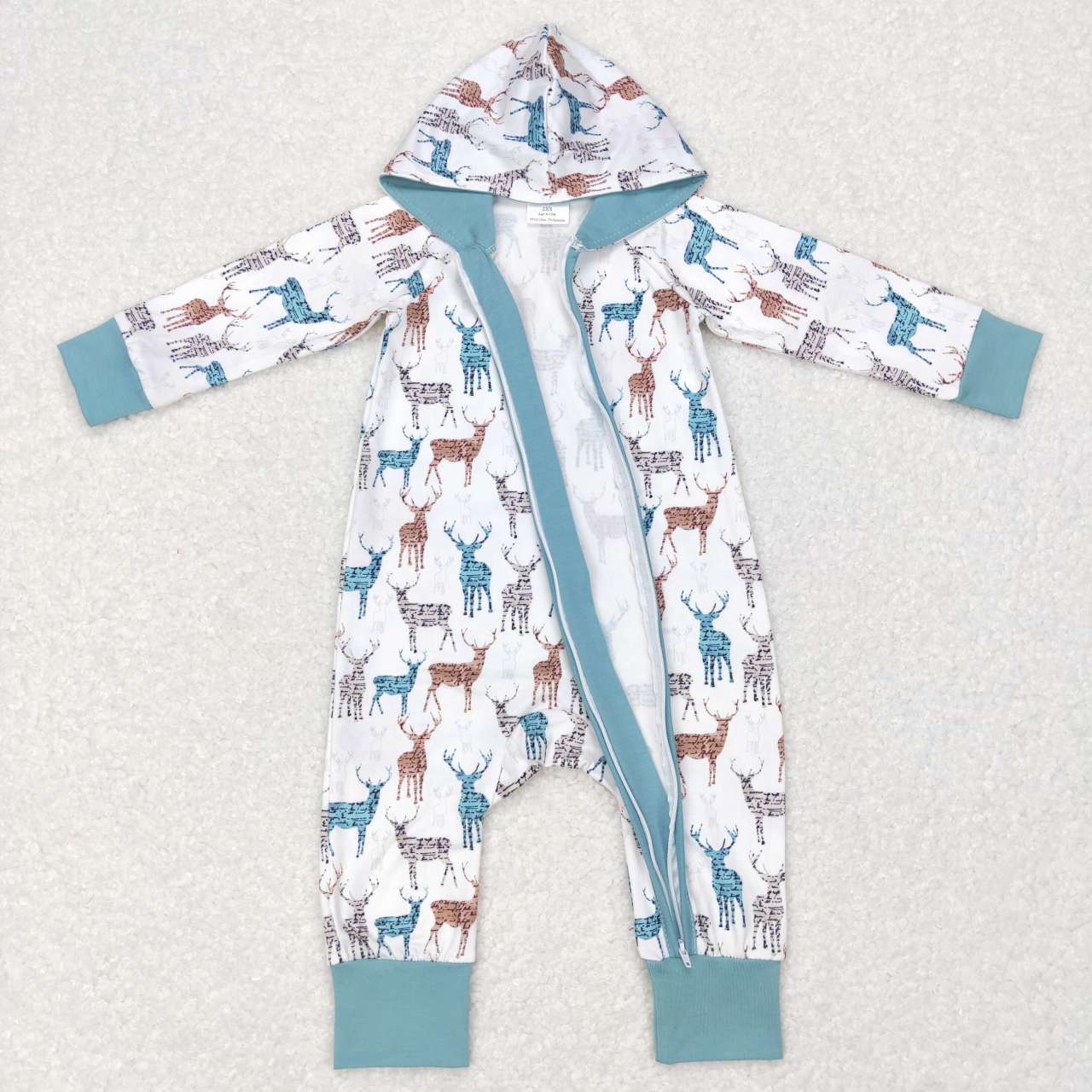 LR0776 Elk White Green Hooded Zip Long Sleeve Jumpsuit