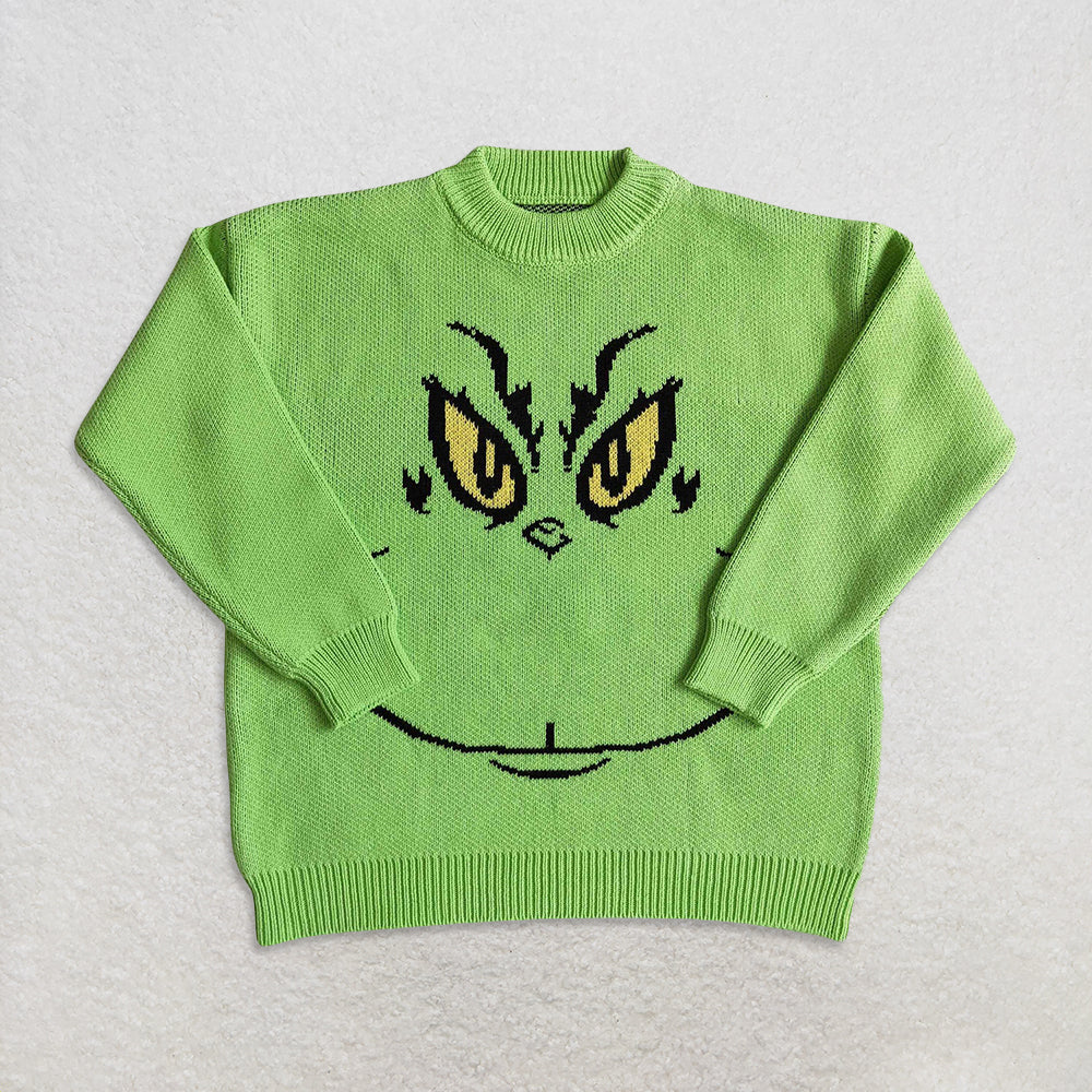 Sibling baby girl clothes Christmas long-sleeved sweater Cartoon green denim trousers with smiley face