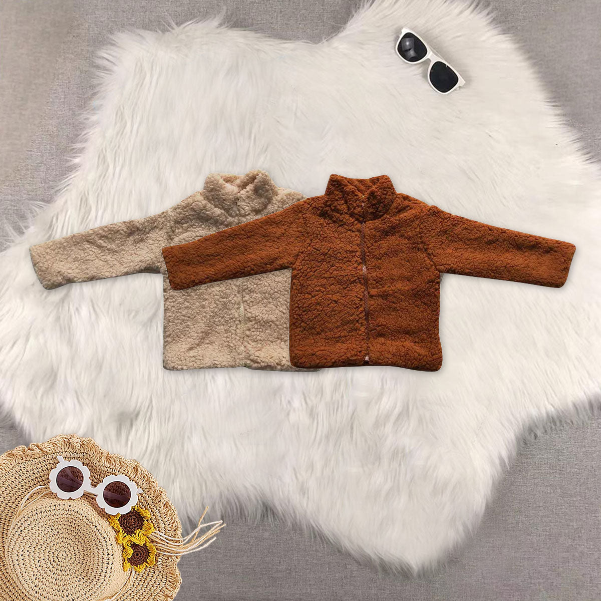 RTS NO MOQ Sibling Baby Boys Fall Plush Camouflage Zip-Up Pullover T-Shirt