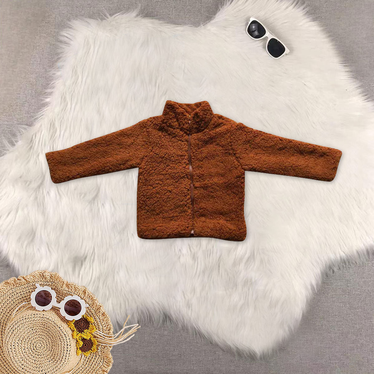 RTS NO MOQ Sibling Baby Boys Fall Plush Camouflage Zip-Up Pullover T-Shirts