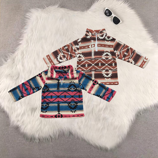 RTS NO MOQ Sibling Baby Boys Fall Plush Camouflage Zip-Up Pullover T-Shirts