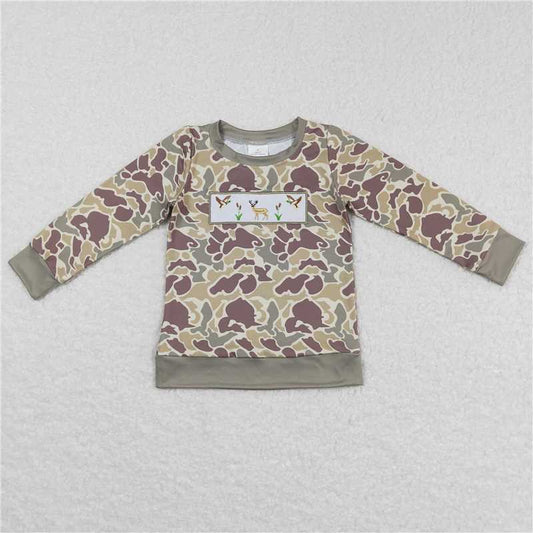 RTS NO MOQ（In Stock) BT0378 Embroidered duck camouflage long-sleeved top
