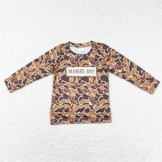 RTS NO MOQ（In Stock) BT0476 Embroidered MAMA BOY camouflage long-sleeved top