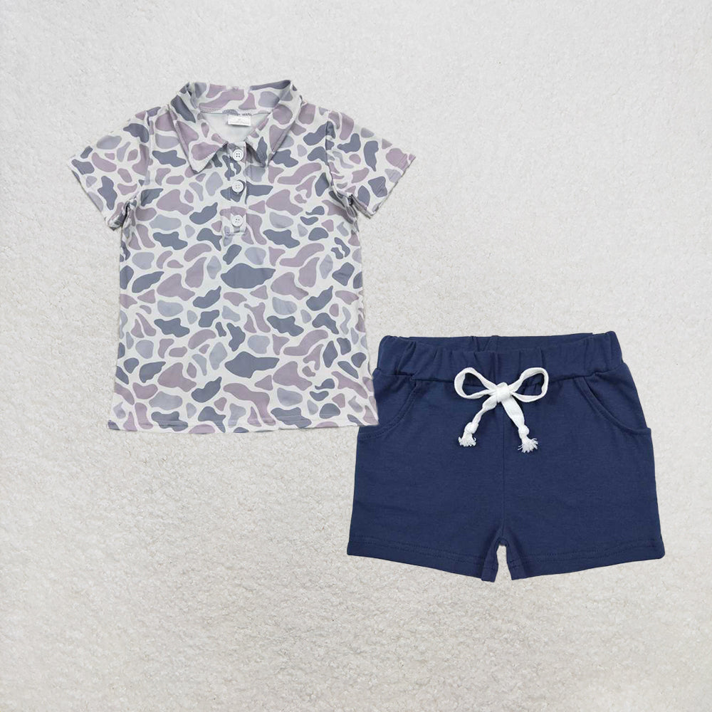 RTS NO MOQ baby boys clothes camouflage Short Sleeve Suit  & Top and shorts