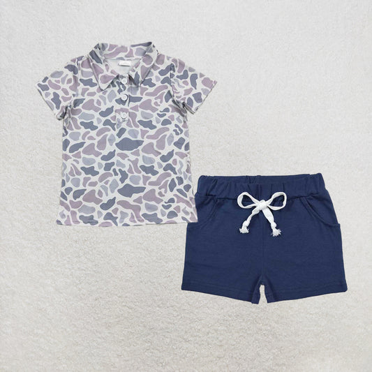RTS NO MOQ baby boys clothes camouflage Short Sleeve Suit  & Top and shorts