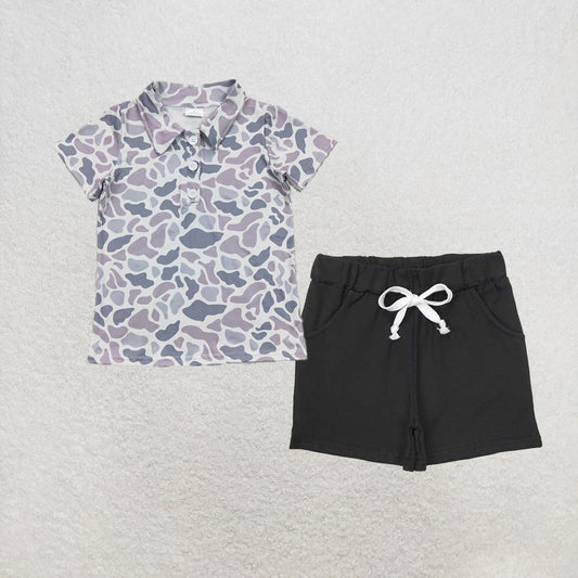 RTS NO MOQ baby boys clothes camouflage Short Sleeve Suit  & Top and shorts