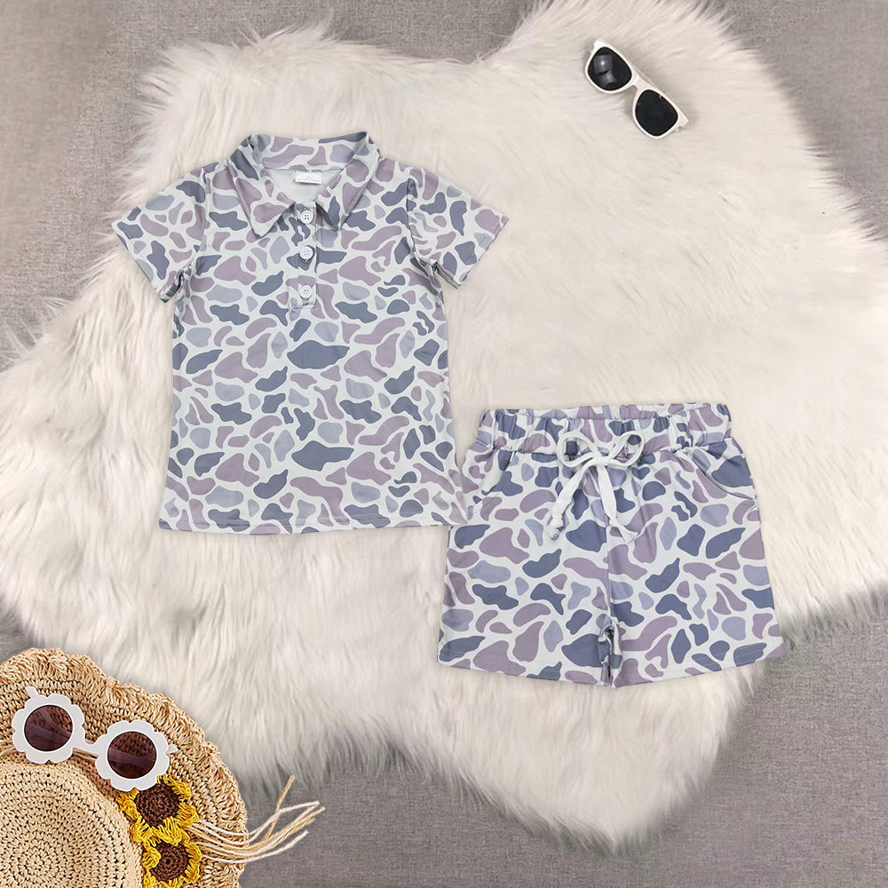 RTS NO MOQ baby boys clothes camouflage Short Sleeve Suit  & Top and shorts