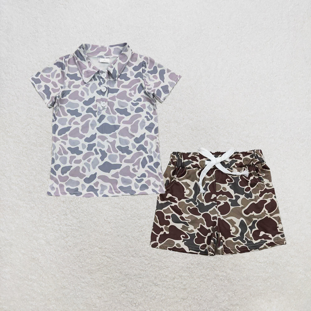 RTS NO MOQ baby boys clothes camouflage Short Sleeve Suit  & Top and shorts