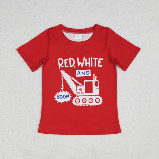rts no moq BT0652 red white boom red short-sleeved top