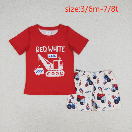 rts no moq BT0652+SS0257 red white boom red short-sleeved top Star tractor beige shorts sets