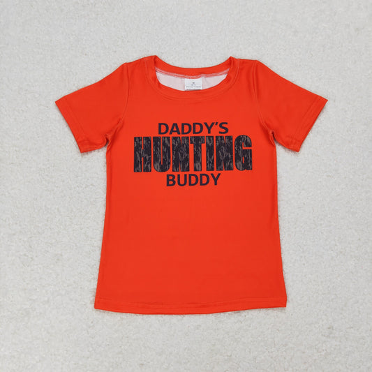 rts no moq BT0672 daddy's hunting buddy orange short sleeve top
