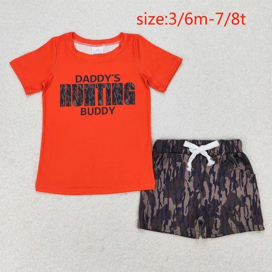 rts no moq BT0672+SS0201 daddy's hunting buddy orange short-sleeved top camouflage shorts