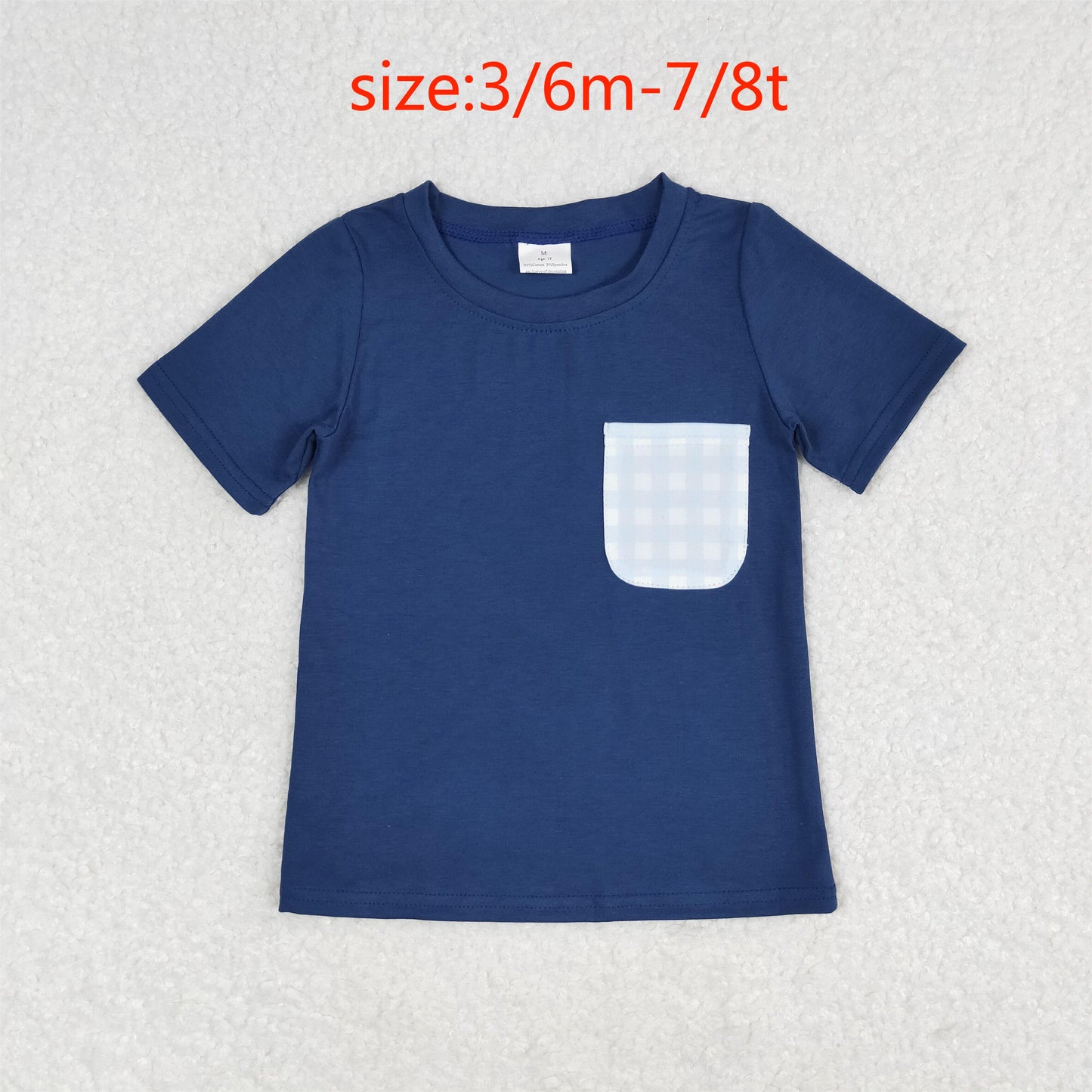 rts no moq BT0705 Blue plaid pocket dark short-sleeved top