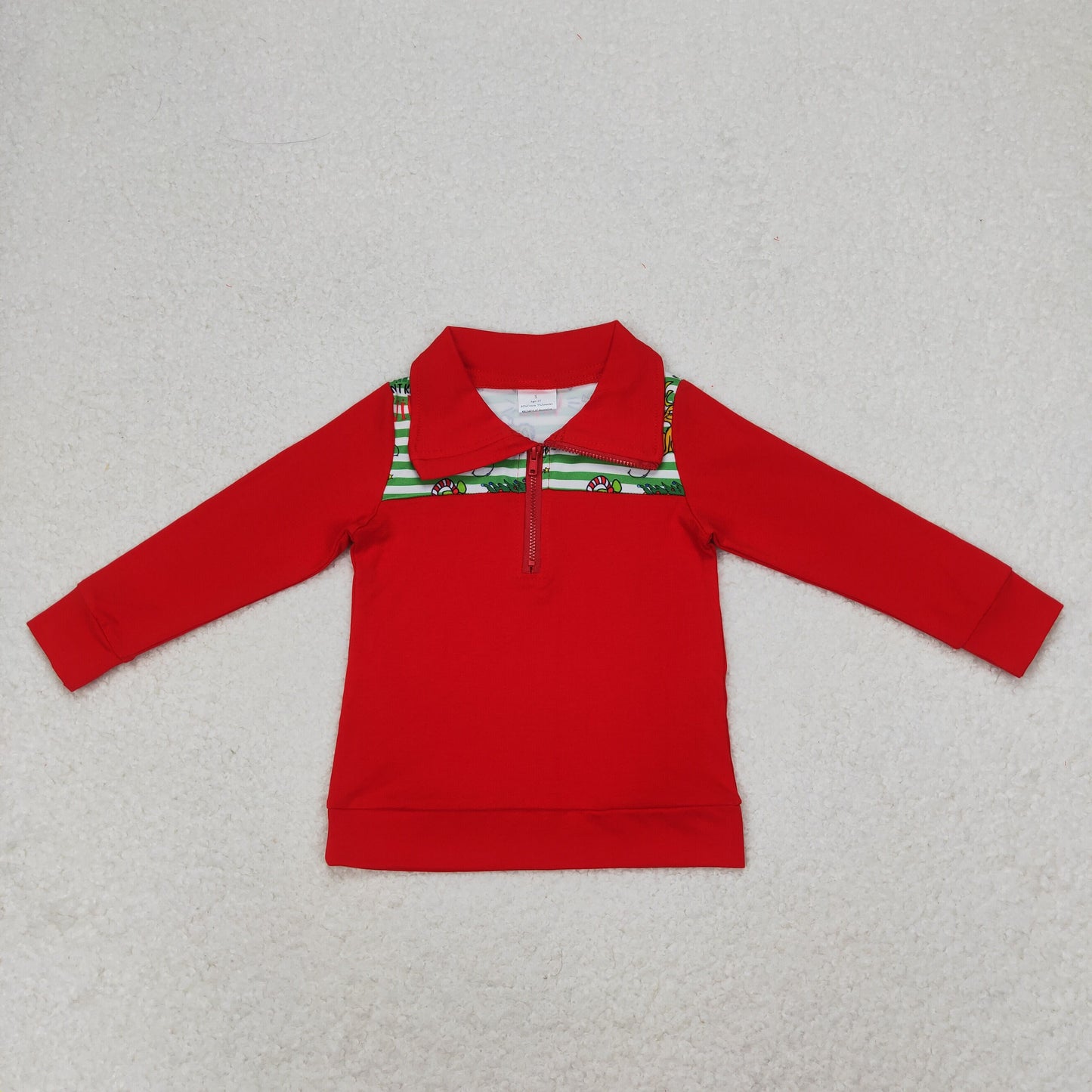 rts no moq BT0726 Grinch puppy Christmas tree green striped red zipper long-sleeved top