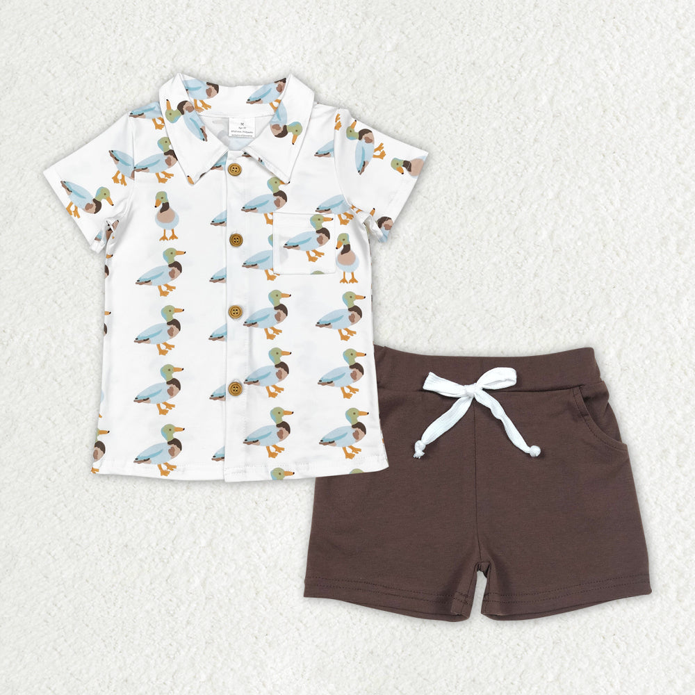RTS NO MOQ ETA 5/7days Arrived BT0738+SS0134 Duck pocket button short-sleeved top Brown shorts sets