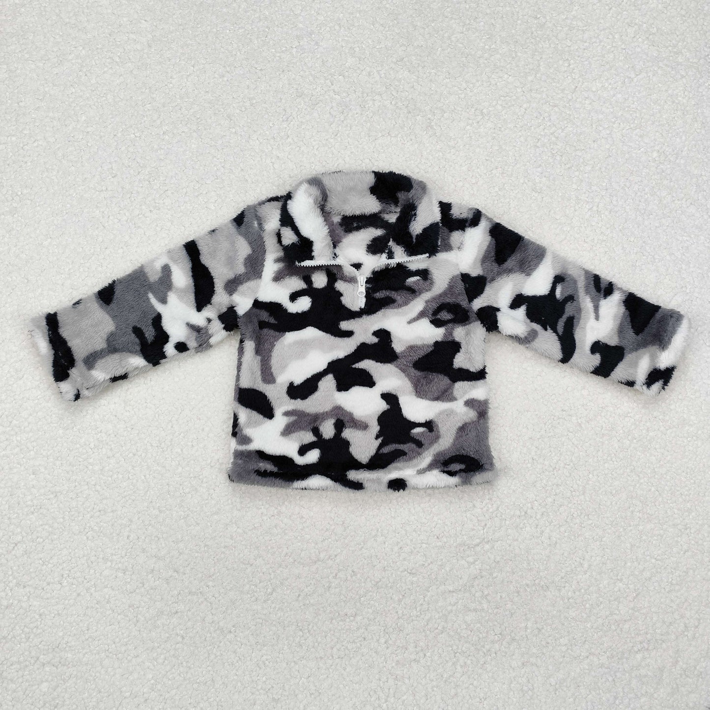 RTS NO MOQ ETA 5/7days Arrived BT0744 camouflage gray and white zipper plush jacket long sleeve top