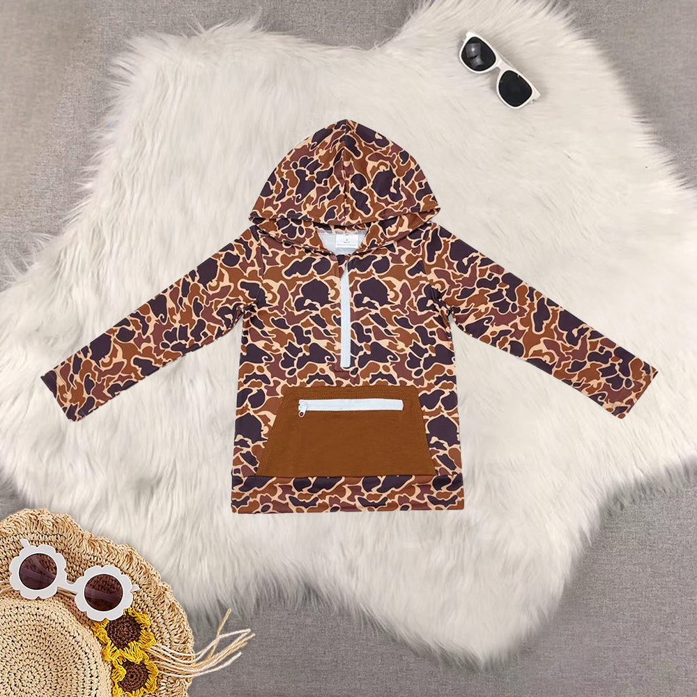 RTS NO MOQ Baby kid Camouflage pullover hooded long sleeve top
