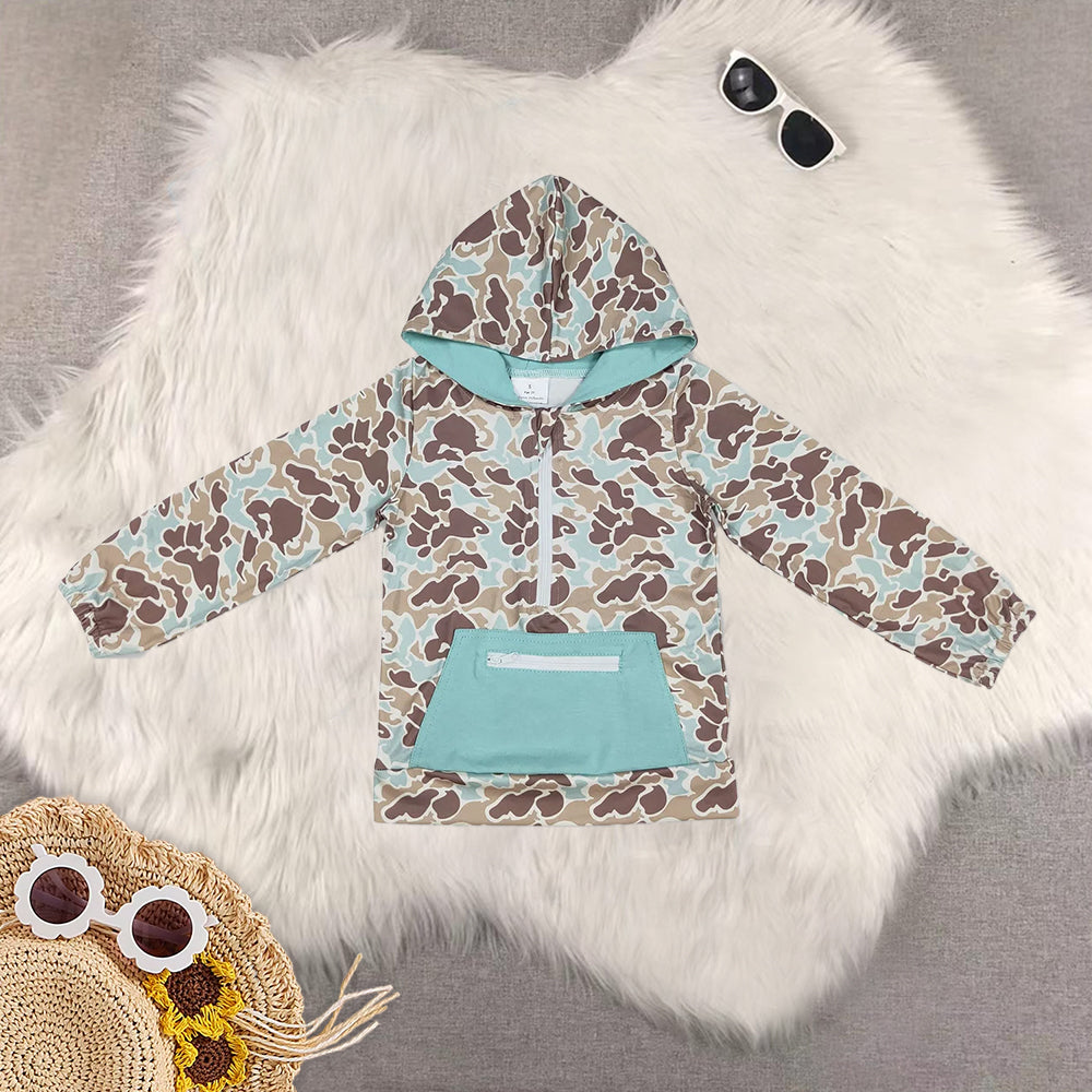 RTS NO MOQ Baby kid Camouflage pullover hooded long sleeve top