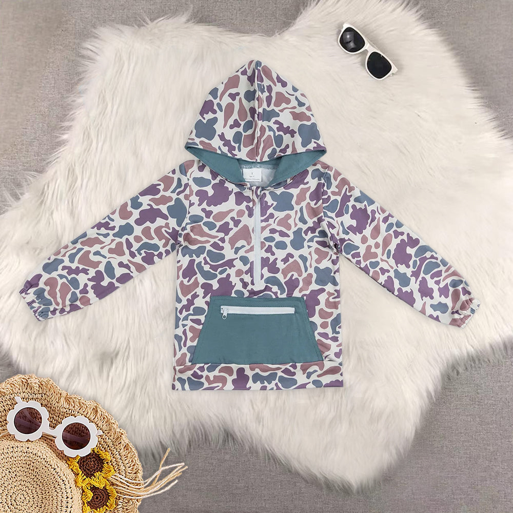 RTS NO MOQ Baby kid Camouflage pullover hooded long sleeve top