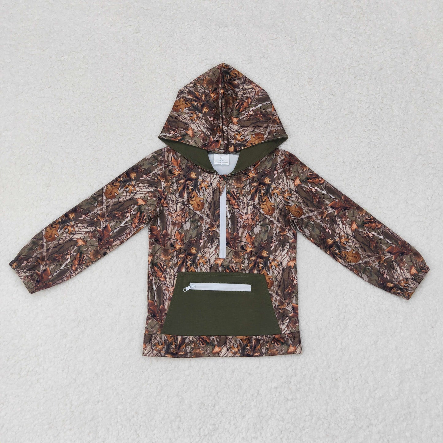 rts no moq BT0756 Leaf and branch camouflage zipper pocket hooded long-sleeved top