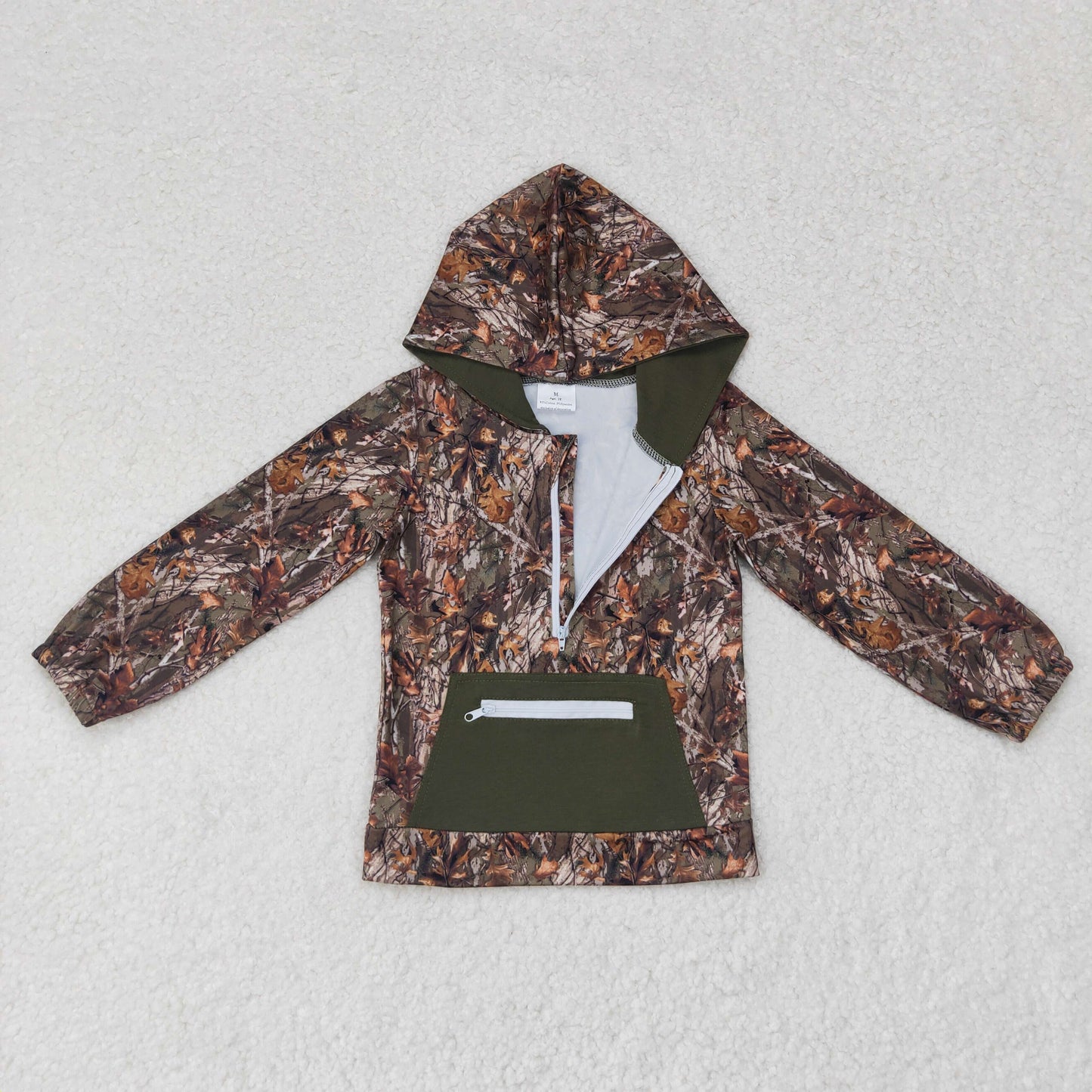 rts no moq BT0756 Leaf and branch camouflage zipper pocket hooded long-sleeved top