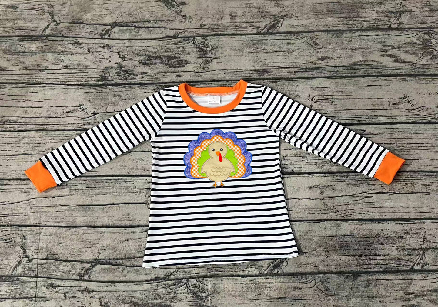 No moq BT0818 pre-order toddler boys clothes embroidery trukey striped long Sleeve Top