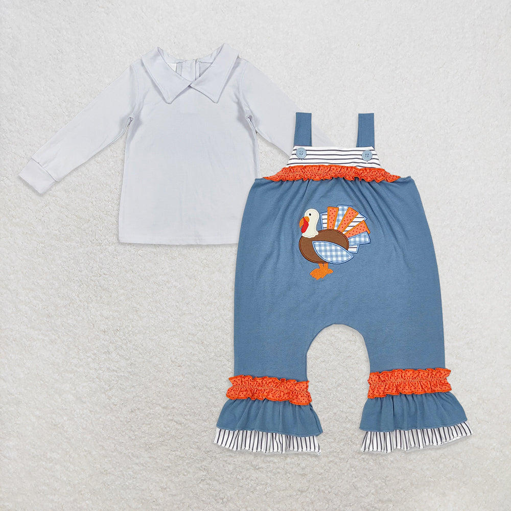 RTS Sibling baby boy girl clothes embroidery turkey plaid bow green long sleeved pants set and dress and jumpsuit and romper and top