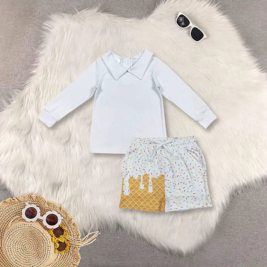 RTS NO MOQ Sibling baby boys clothes white long sleeve top and shorts and sets