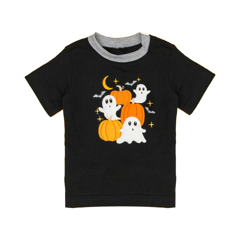 No moq BT0822 pre-order toddler boys clothes pumpkin ghost black short Sleeve Top 2024.8.9