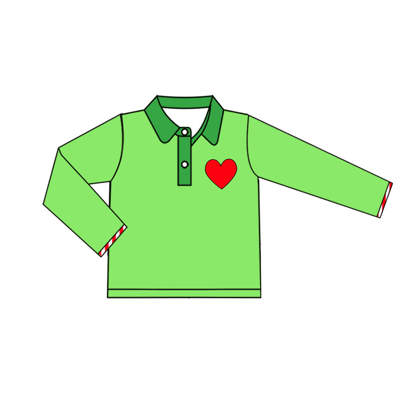 No moq BT0823 pre-order toddler boys clothes love green long Sleeve Top 2024.8.9