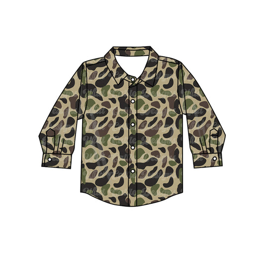 No moq BT0827 pre-order toddler boys clothes camouflage green button long Sleeve Top 2024.8.14