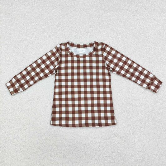 RTS NO MOQ ETA 5/7days arrived BT0853 Brown Plaid Long Sleeve Top
