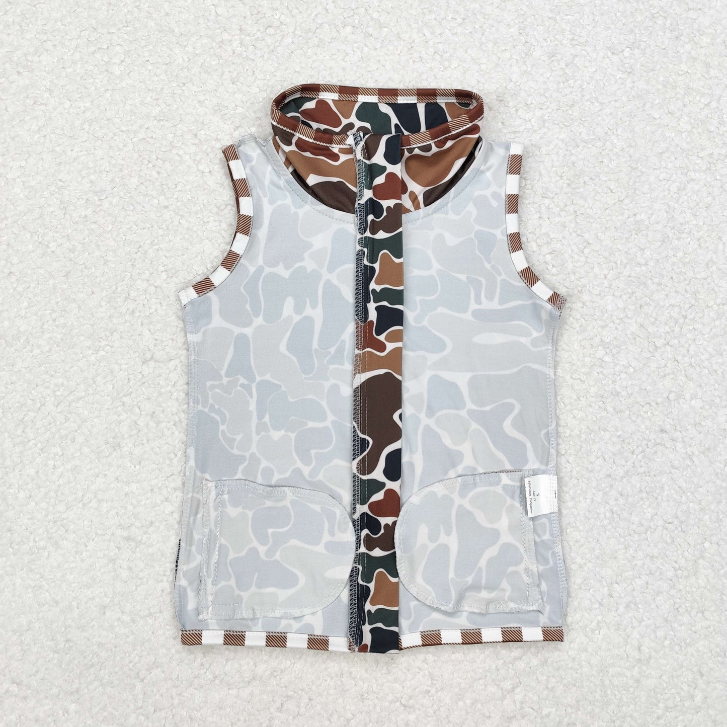 RTS NO MOQ ETA 5/7days Arrived BT0856 Brown plaid camouflage beige sleeveless zipper vest