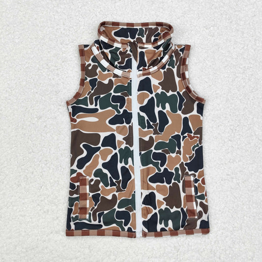 RTS NO MOQ ETA 5/7days Arrived BT0856 Brown plaid camouflage beige sleeveless zipper vest