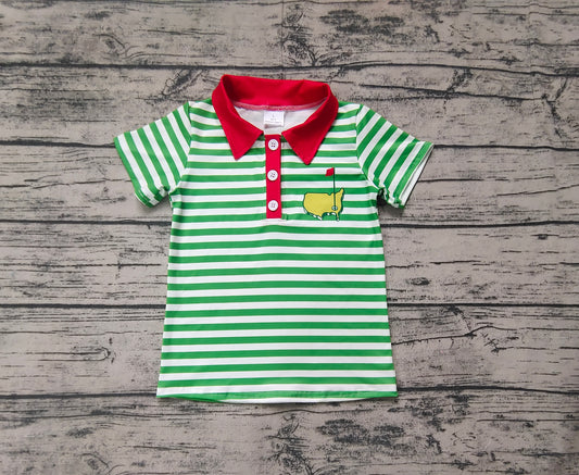 No moq BT0890 pre-order toddler boys clothes green striped short Sleeve Top