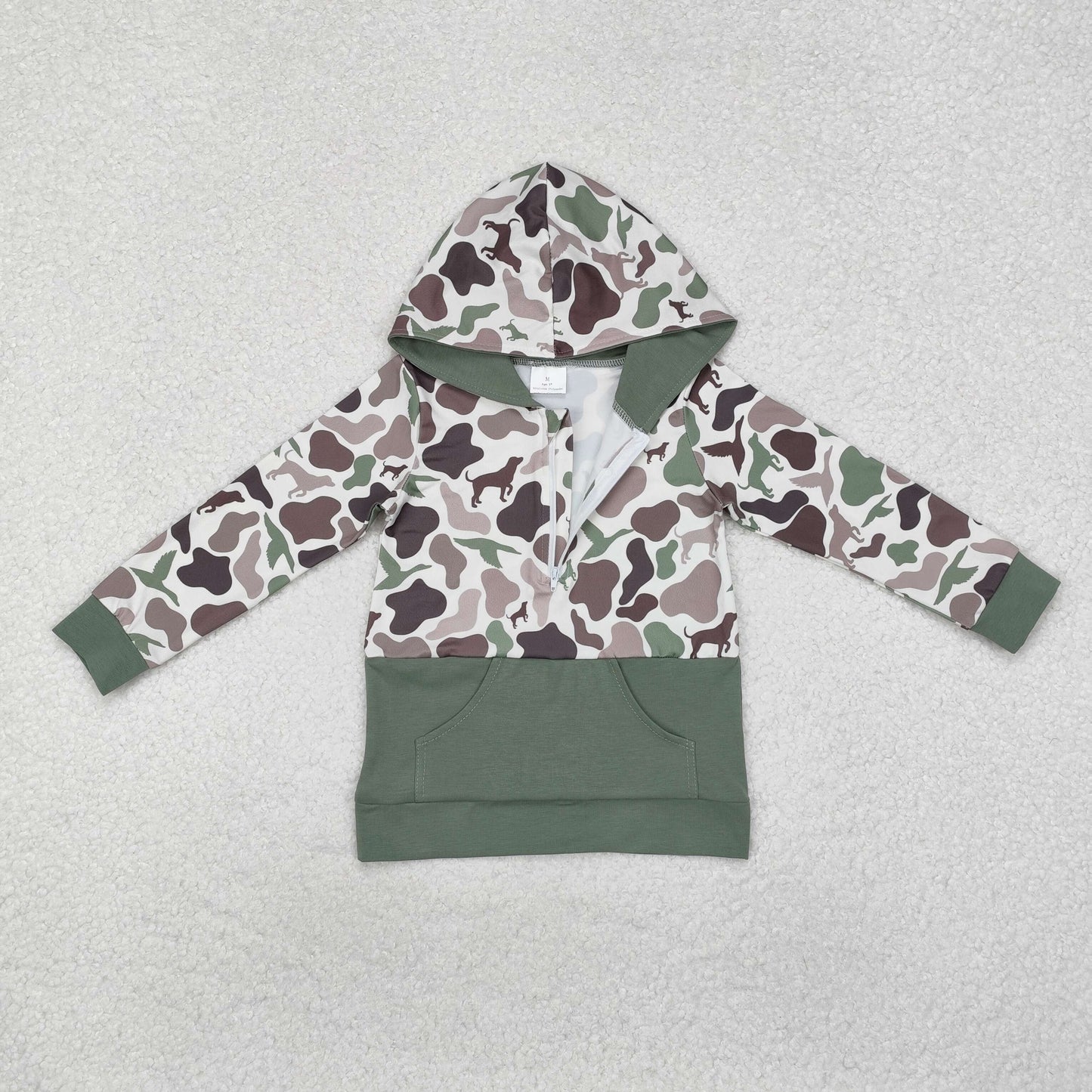 RTS NO MOQ ETA 5/7days Arrived BT0914 Duck puppy camouflage zipper pocket hooded long sleeve top