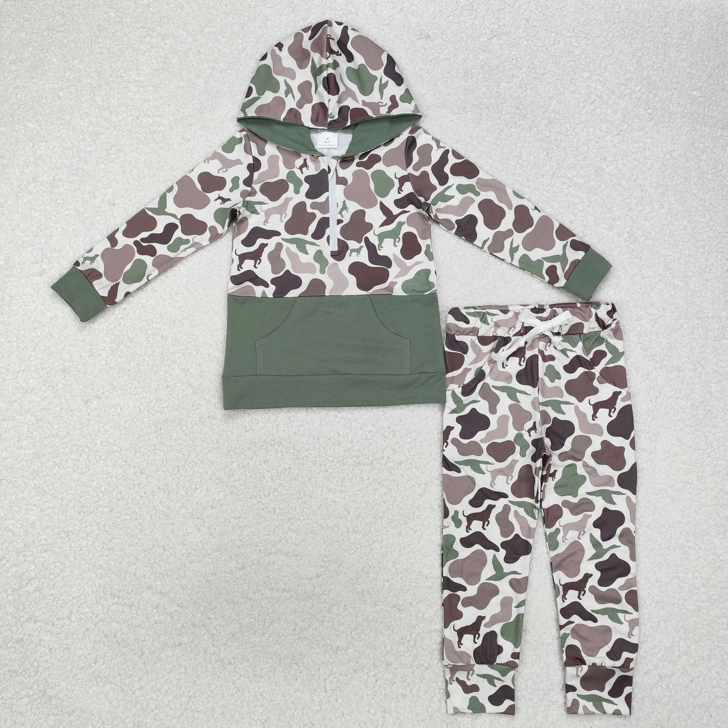 RTS NO MOQ ETA 5/7days Arrived BT0914+P0660 Duck Puppy Camouflage Zipper Pocket Hooded Long Sleeve Top Trousers sets