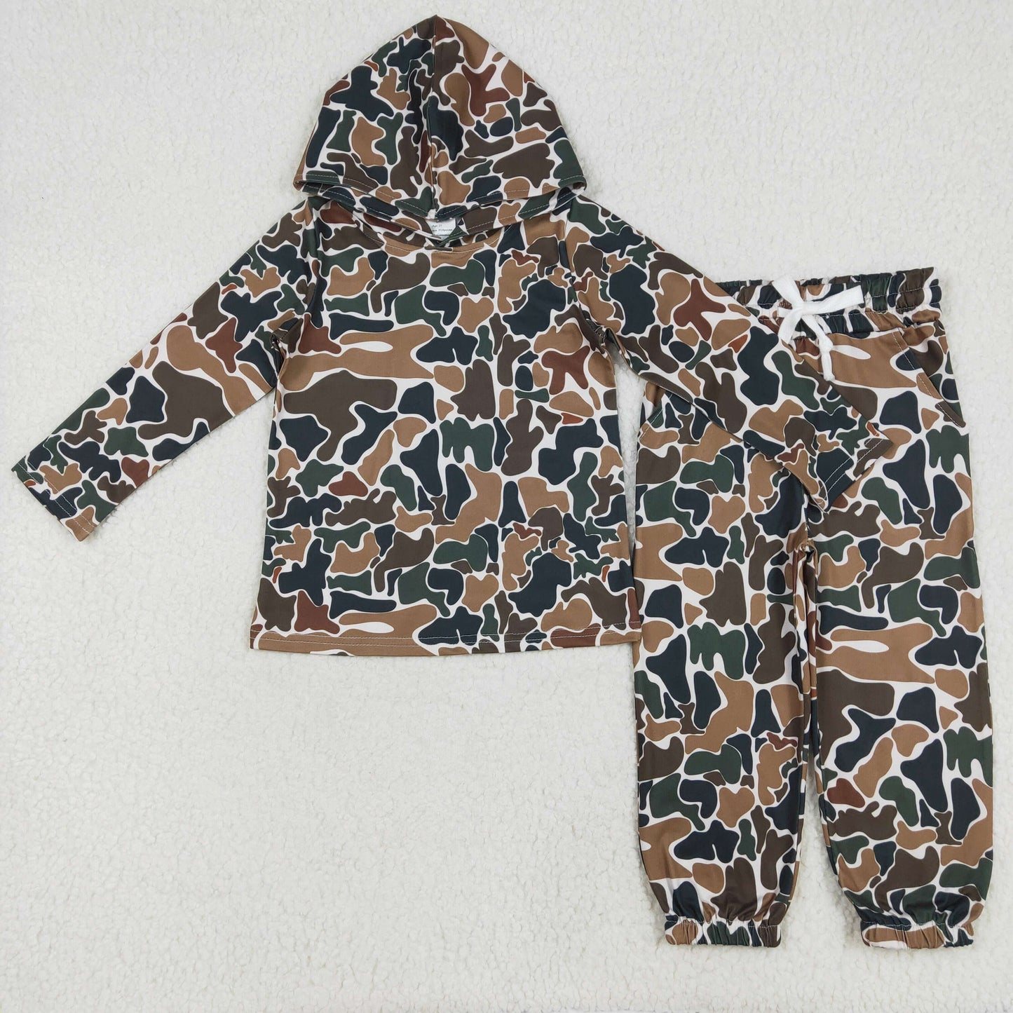 RTS NO MOQ Baby Girl camouflage hoodedTop Bell Pants Clothes Sets