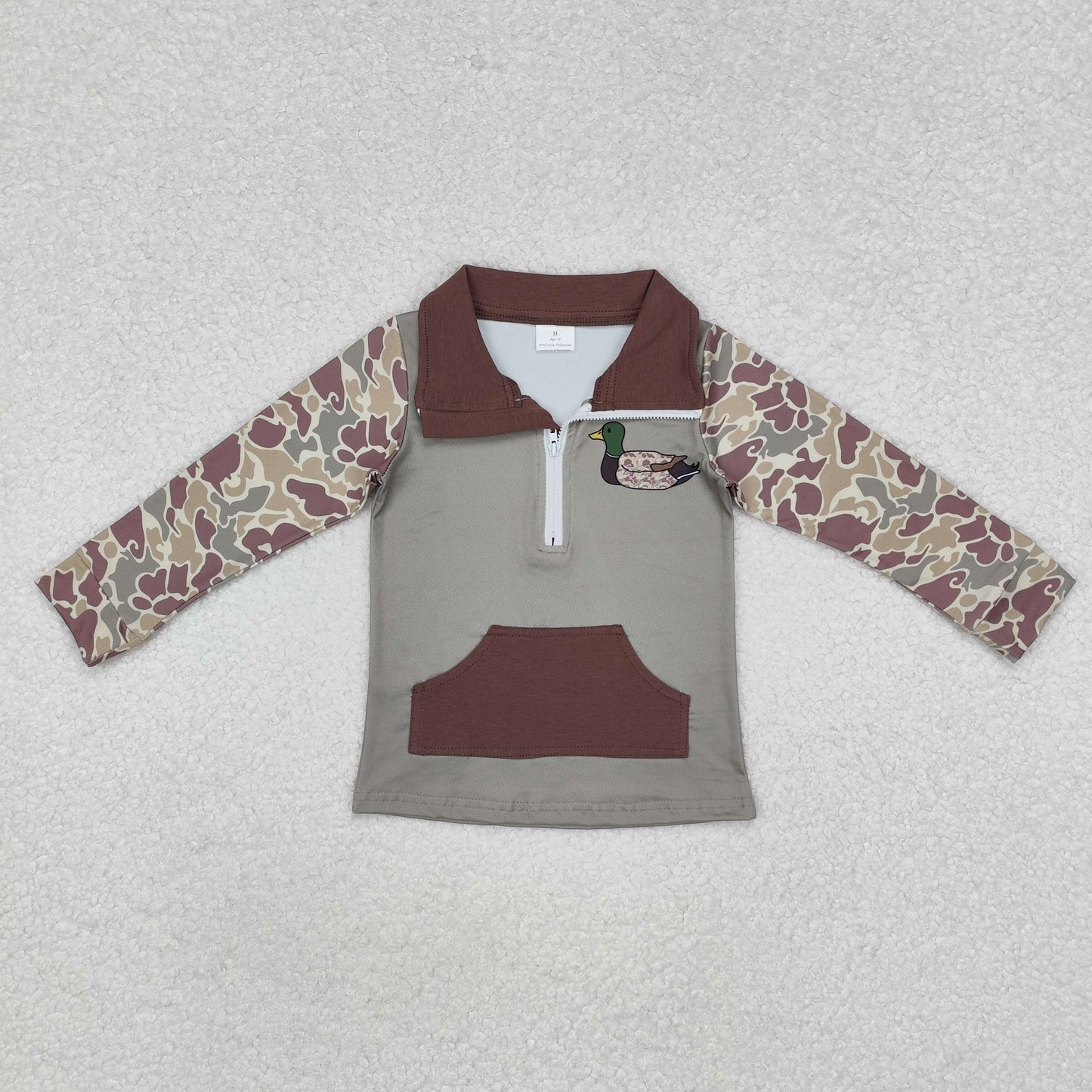 RTS NO MOQ ETA 5/7days Arrived BT0926 Brown green camouflage duck pocket zipper long sleeve top