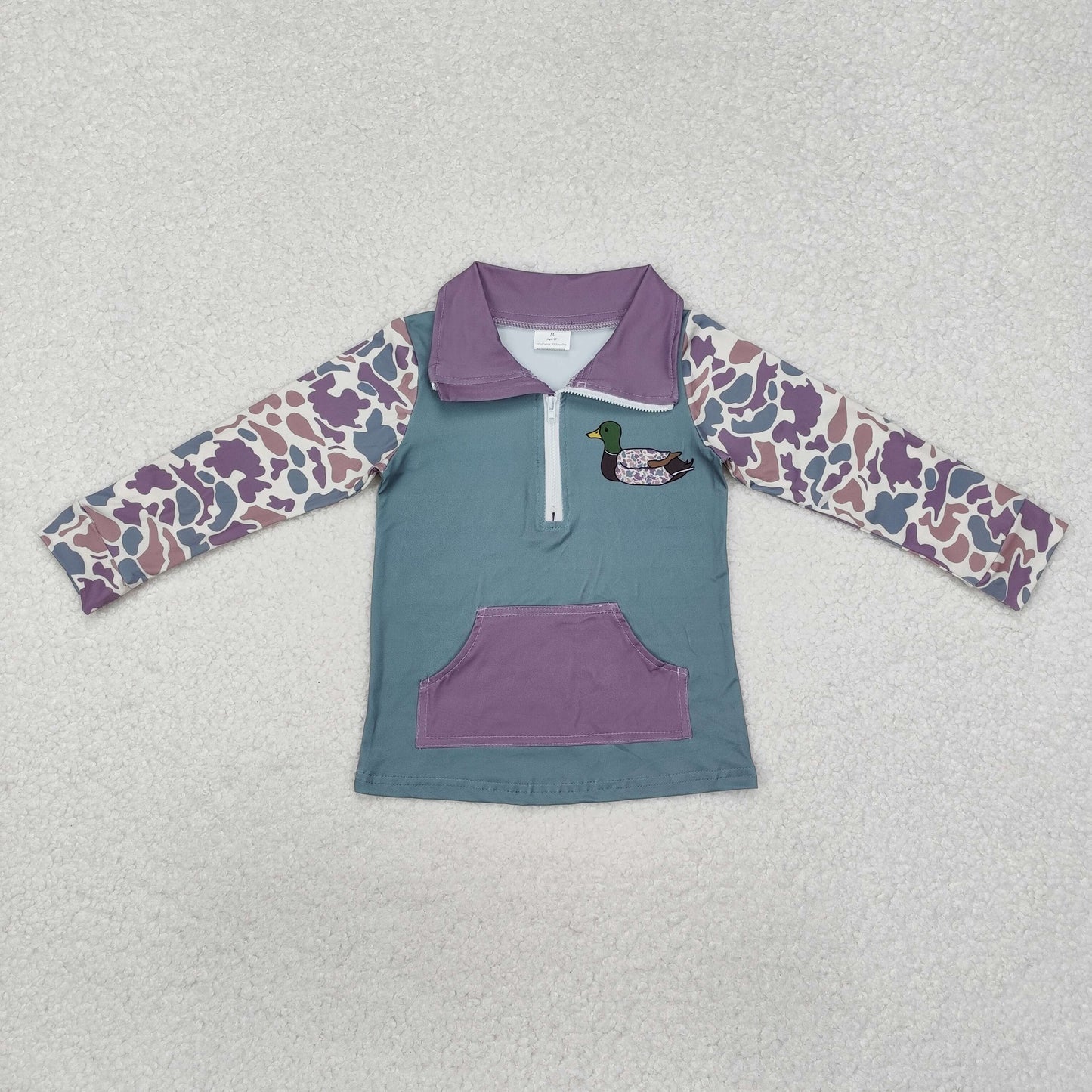 RTS NO MOQ ETA 5/7days Arrived BT0928 Cream green camouflage duck pocket zipper long-sleeved top