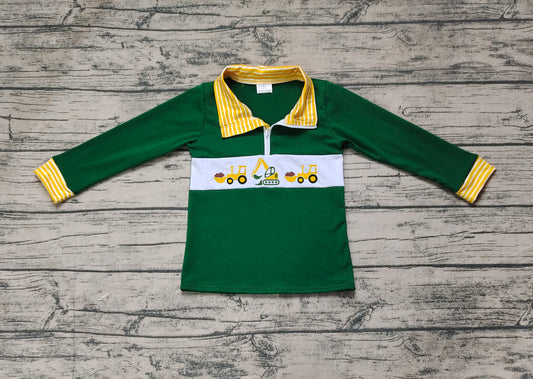 No moq BT0931 pre-order toddler boys clothes embroidery green long Sleeve Top