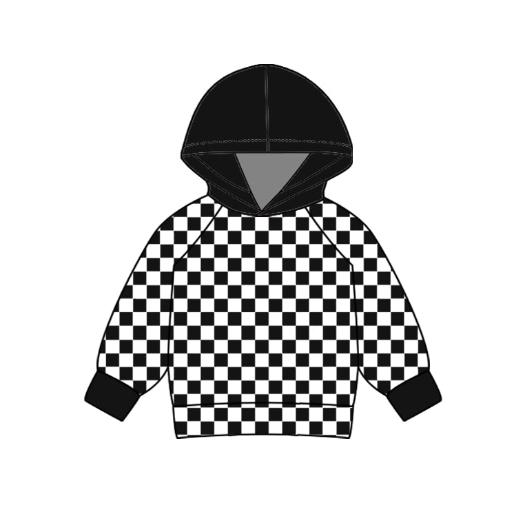 No moq BT0977 pre-order toddler boys clothes black and white plaid hooded long Sleeve Top 2024.9.23