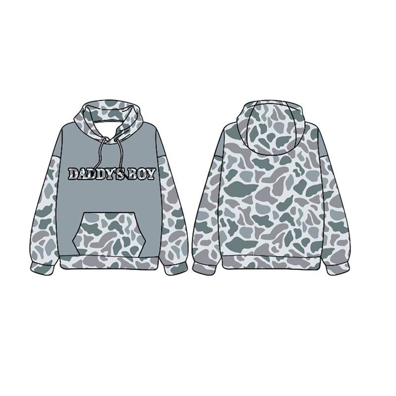 No moq BT0987 pre-order toddler boys clothes DADDY BOYS camouflage gray long Sleeve Top 2024.9.23