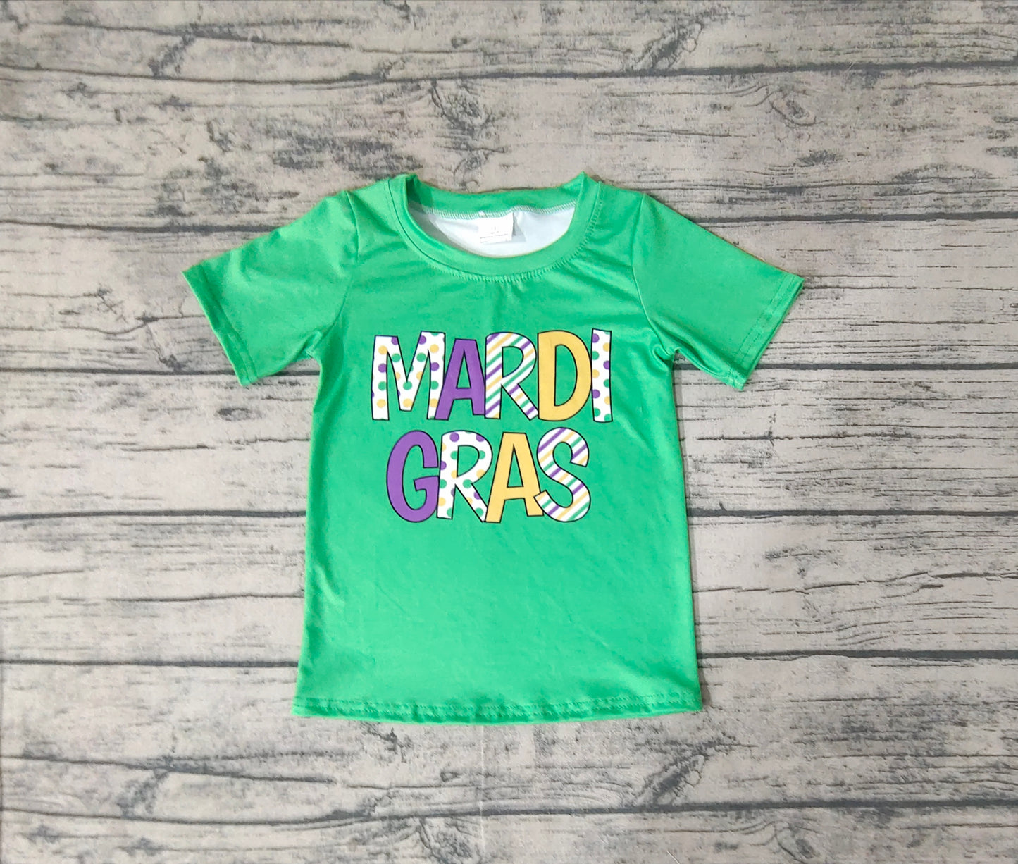 No moq BT0995 pre-order toddler boys clothes MARDI GRAS green short Sleeve Top 2024.9.23