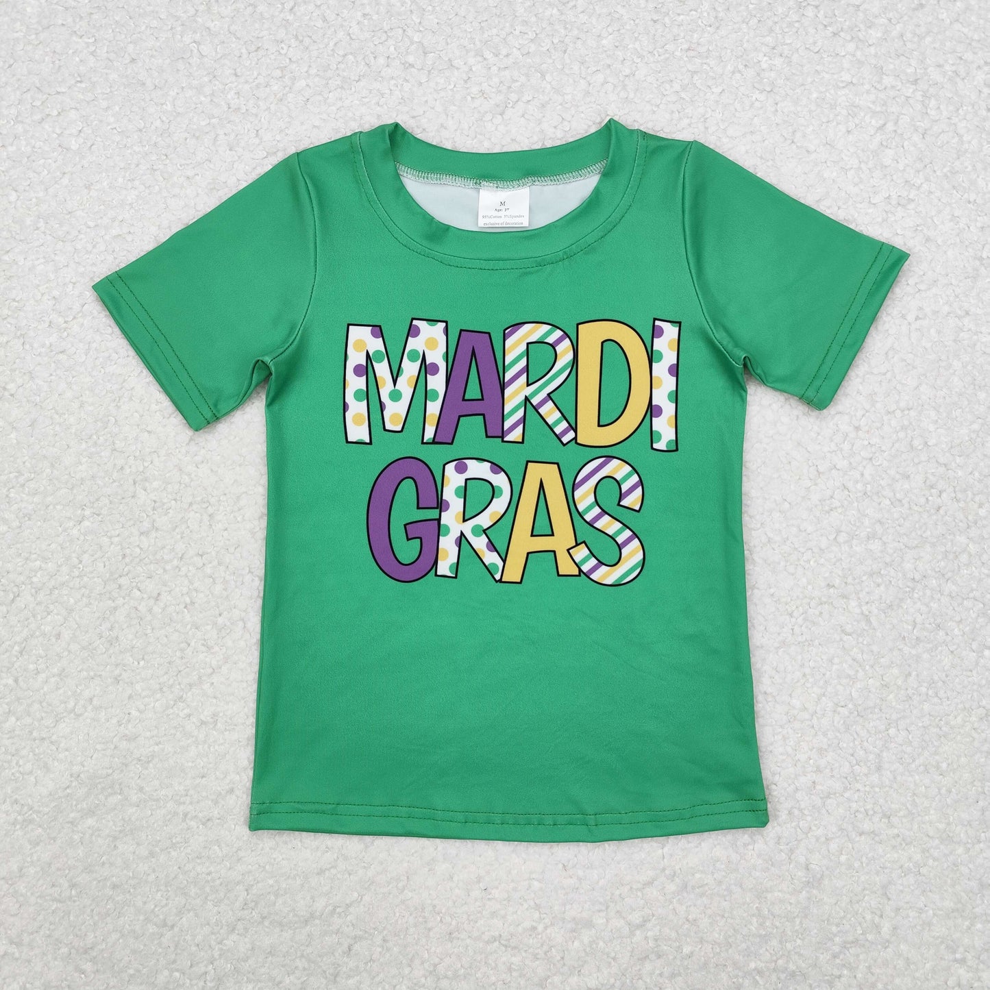 RTS NO MOQ ETA 5/7days Arrived BT0995 mardi gras letter green short sleeve top