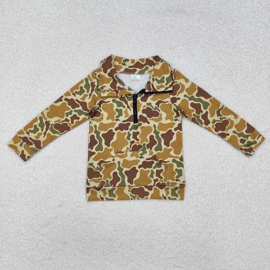 RTS NO MOQ ETA 5/7days Arrived BT1039 Pocket camouflage light green zipper long sleeve top