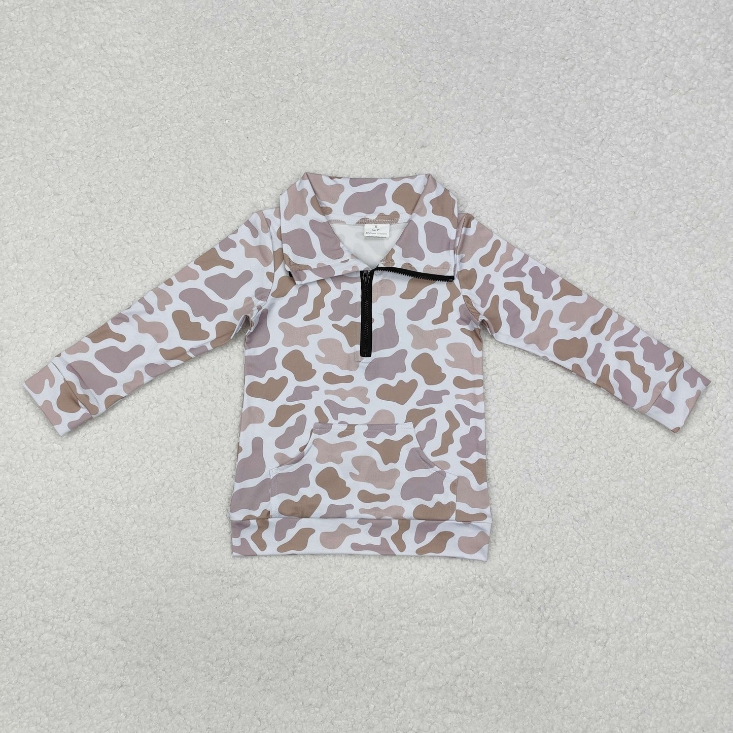 RTS NO MOQ Adults women and Baby Girls Camouflage Zipper Stand Collar Pullover Long Sleeve Top