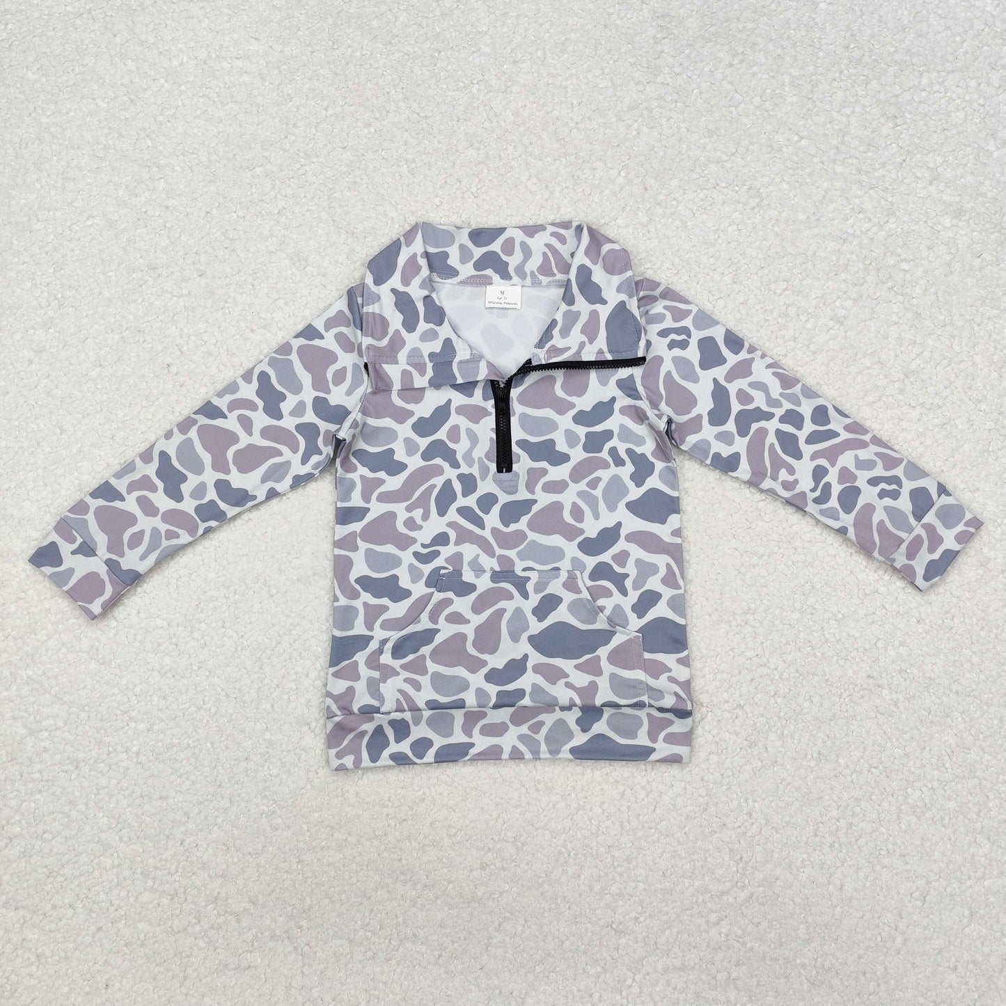 RTS NO MOQ ETA 5/7days Arrived BT1041 Pocket camouflage gray-blue zipper long-sleeved top