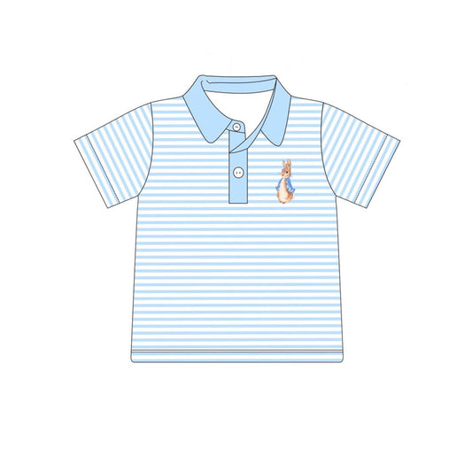 No moq BT1044 pre-order toddler boys clothes easter blue striped short Sleeve Top 2024.10.12